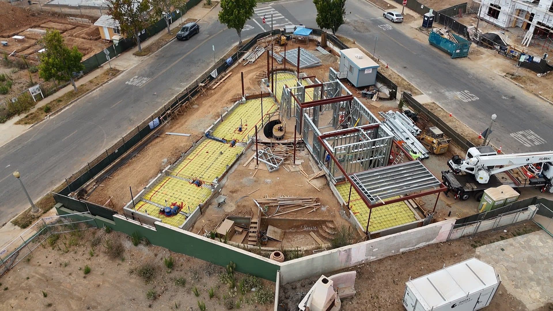 Light-gauge steel basement walls at the 777 Ocampo custom Palisades rebuild