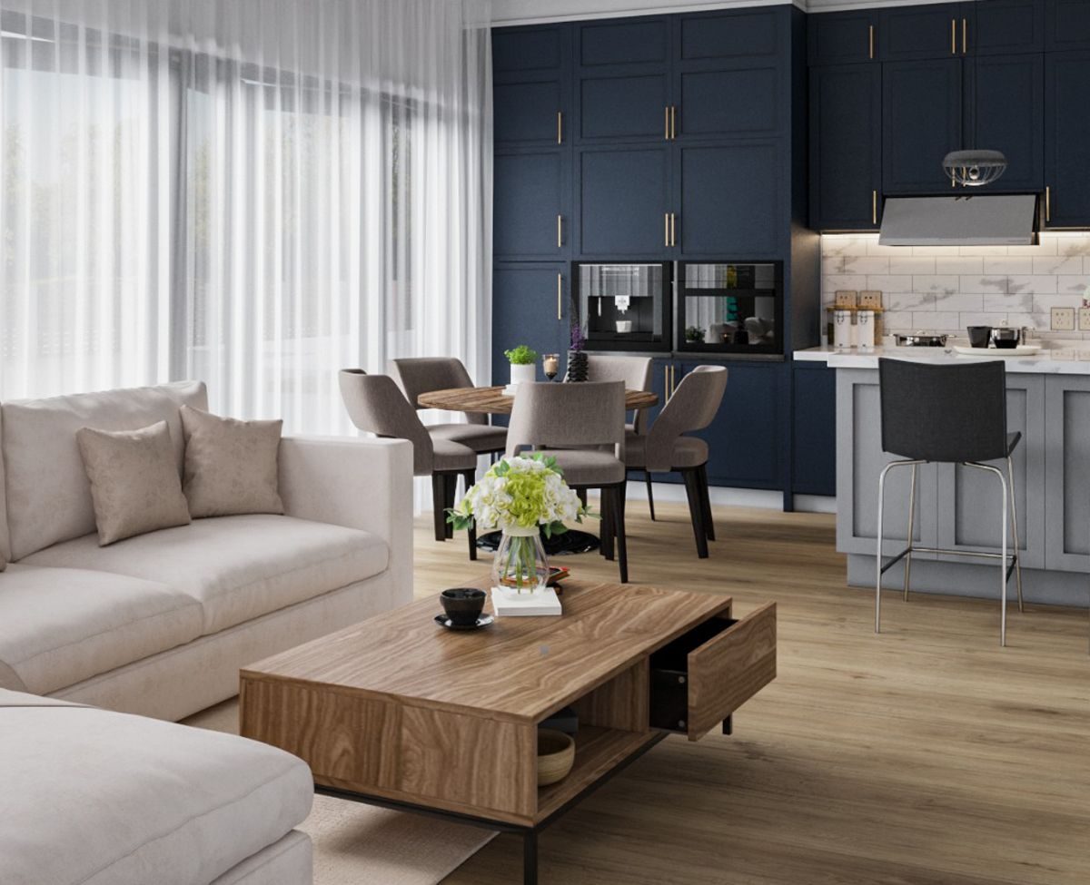 The Manor living room, rendering