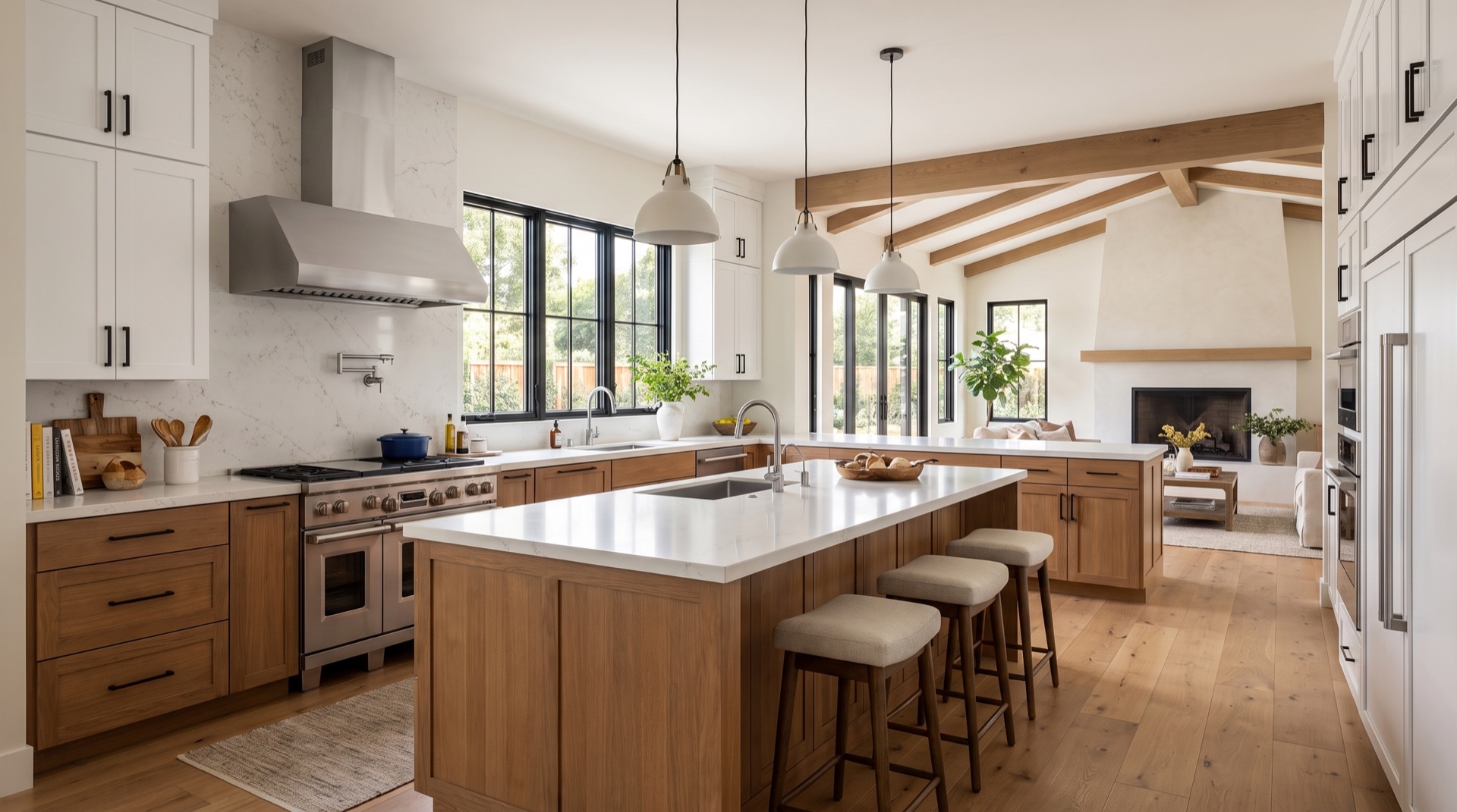 Kitchen with island, rendering